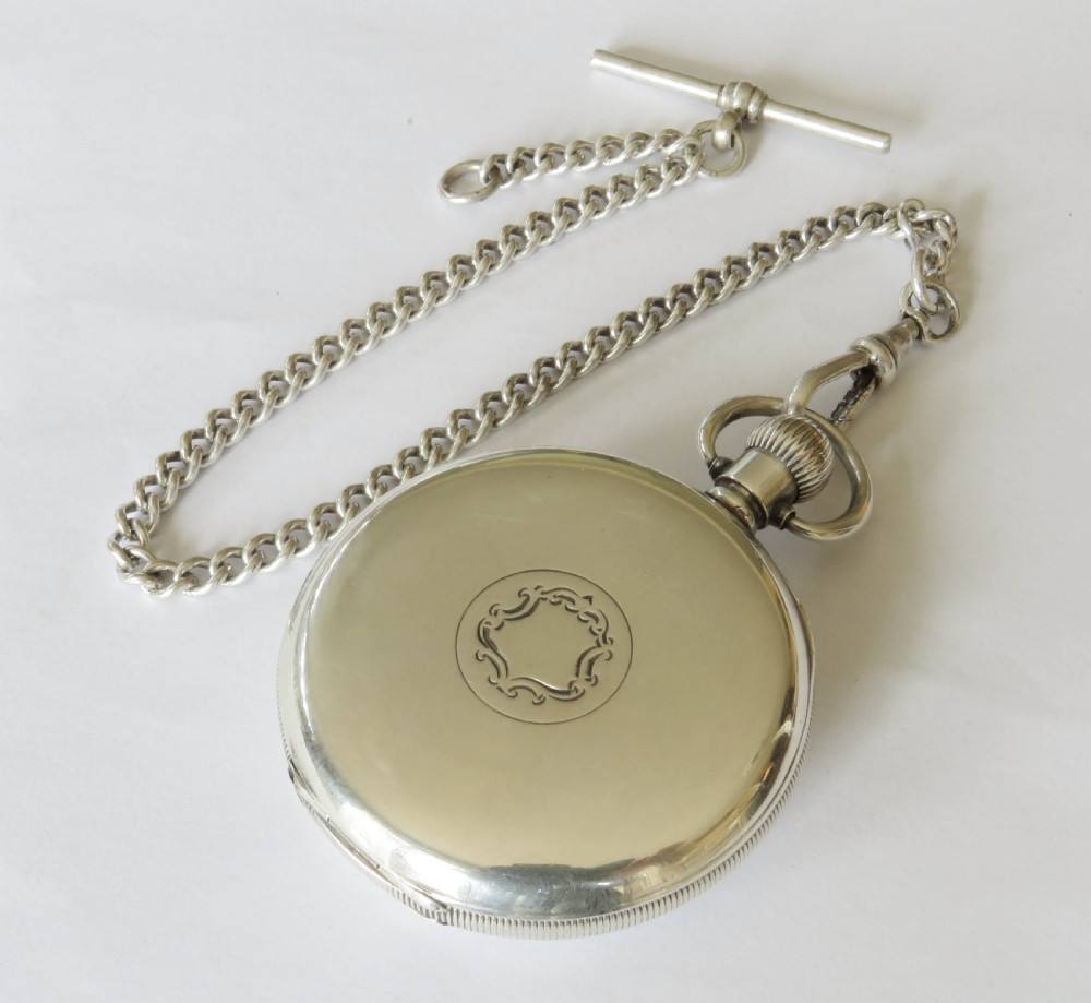 Antique Selezi silver pocket watch and chain View V