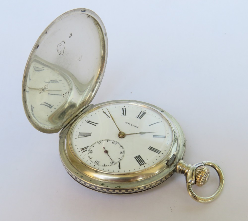 Antique Helios niello-ware hunter pocket watch. View IV