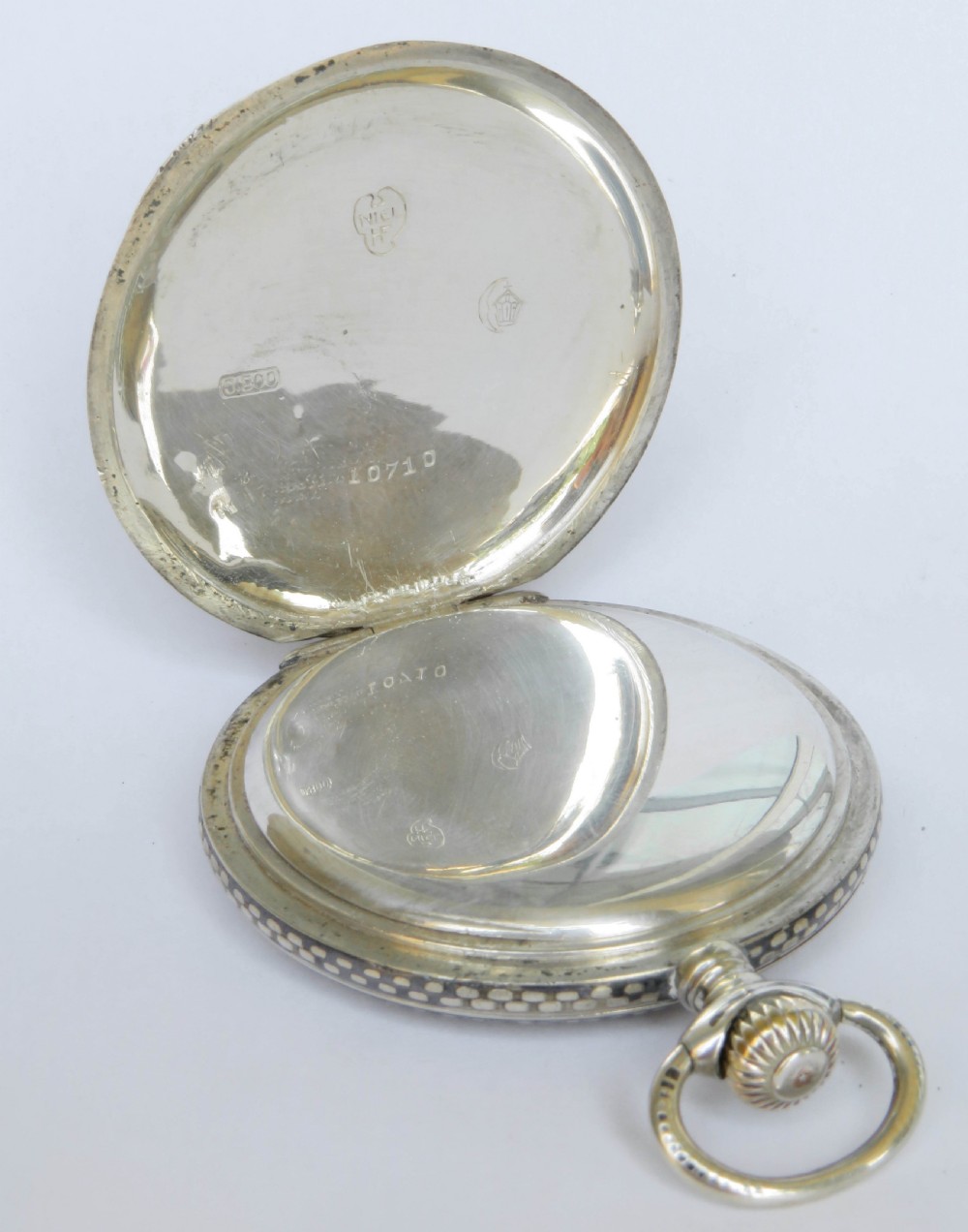Antique Helios niello-ware hunter pocket watch. View V