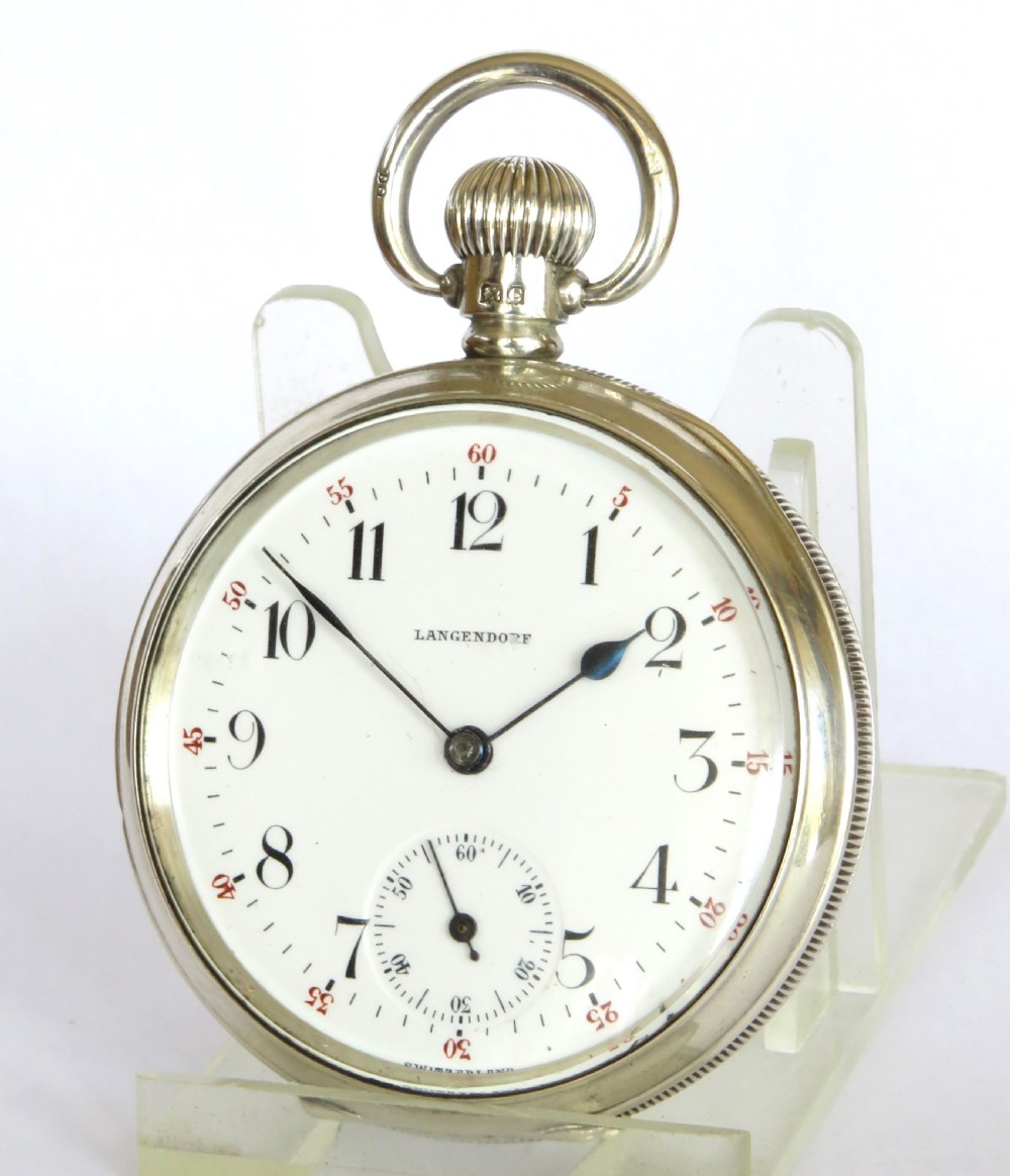 Antique silver Langendorf pocket watch, 1928
