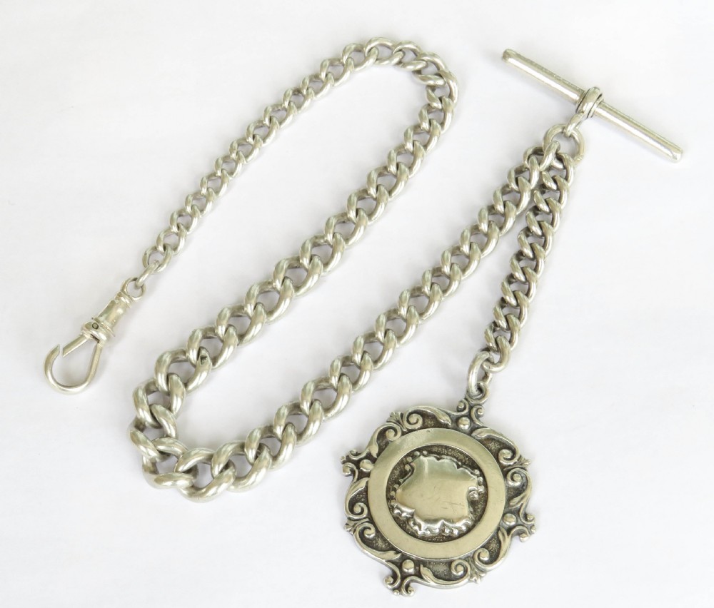 Antique silver pocket watch chain and fob