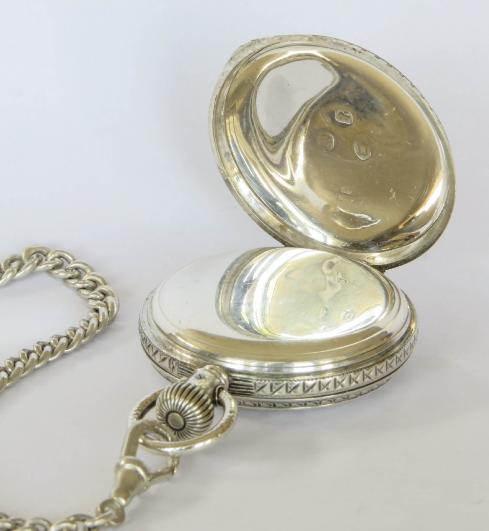 Antique silver Waltham Royal hunter fob watch & chain View V