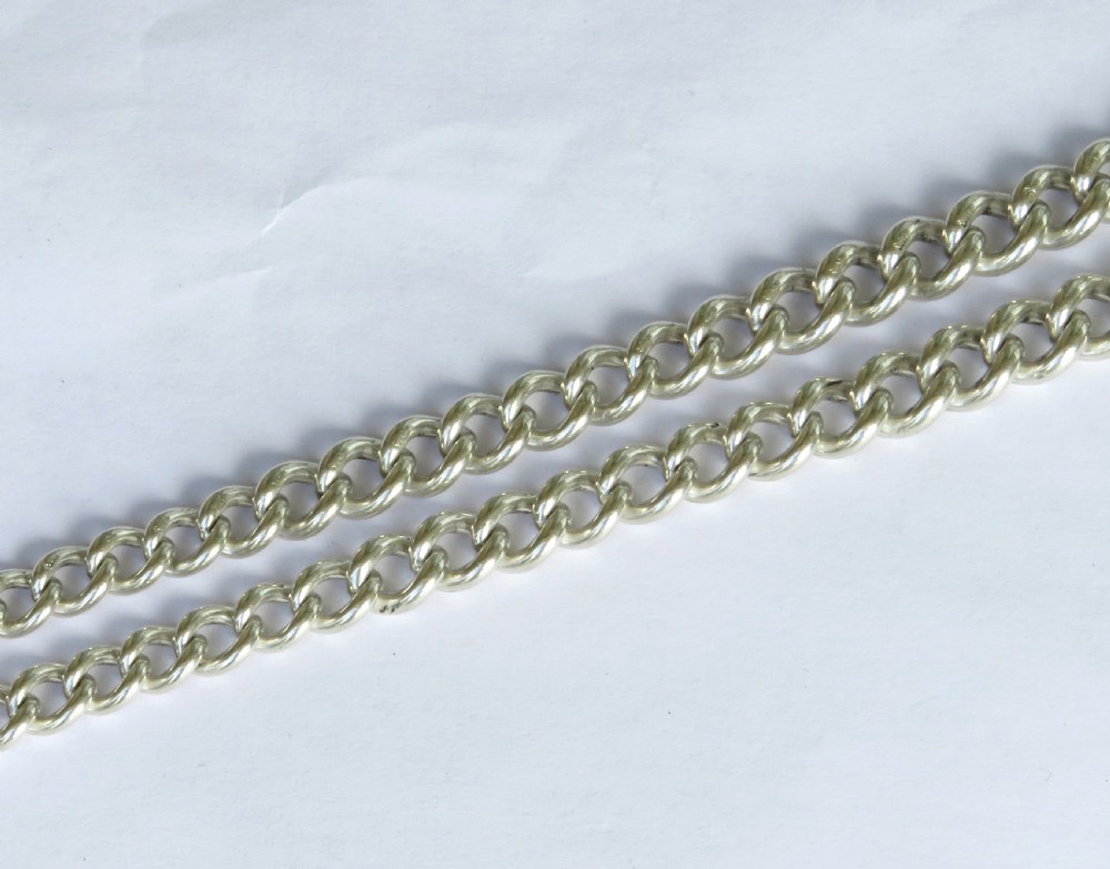 Antique silver double watch chain & cricket fob View IV
