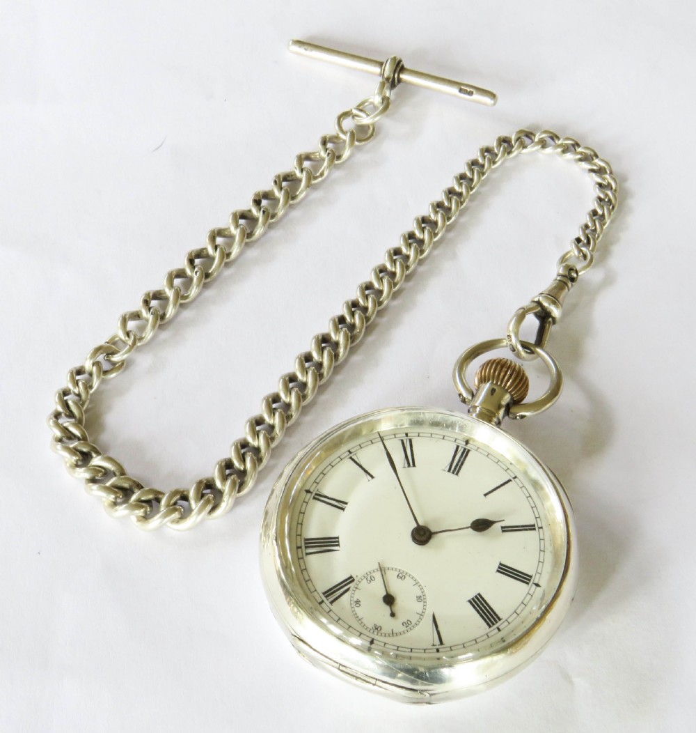 Antique silver Omega pocket watch and chain View II