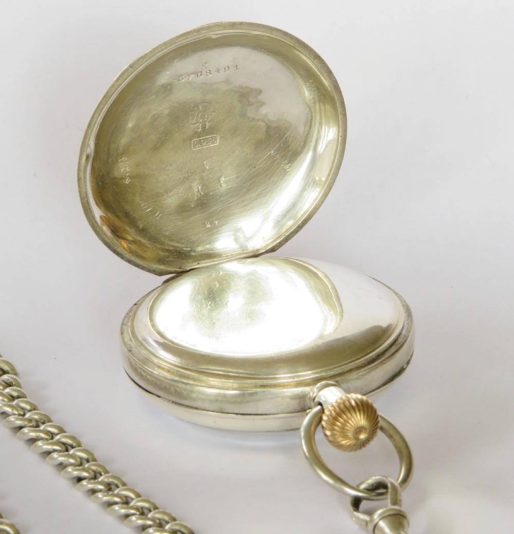 Antique silver Omega pocket watch and chain View III