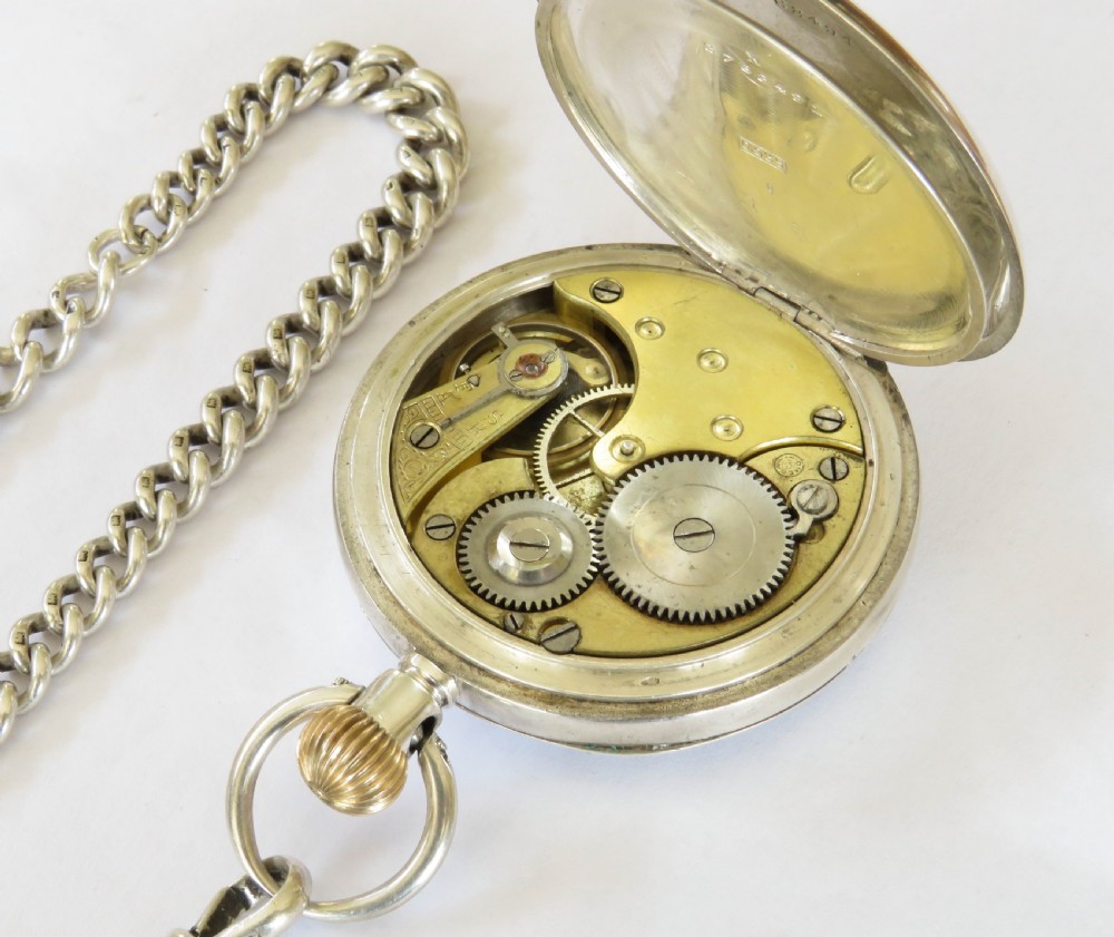 Antique silver Omega pocket watch and chain View IV