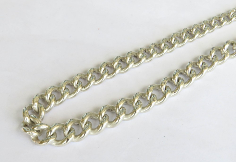 Antique silver watch chain & Royal Navy fob View II