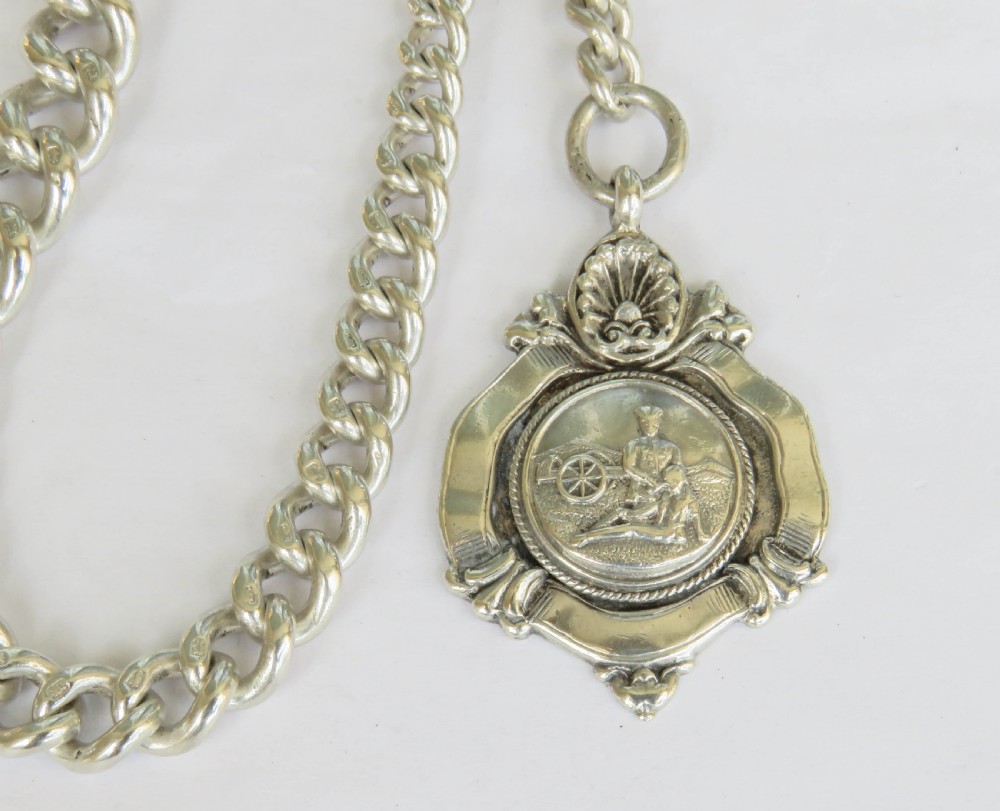 Antique silver watch chain & Royal Navy fob View III
