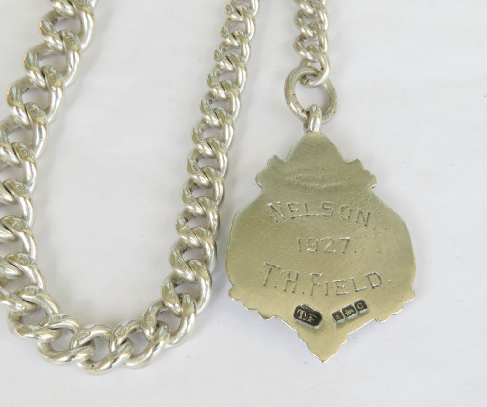 Antique silver watch chain & Royal Navy fob View IV