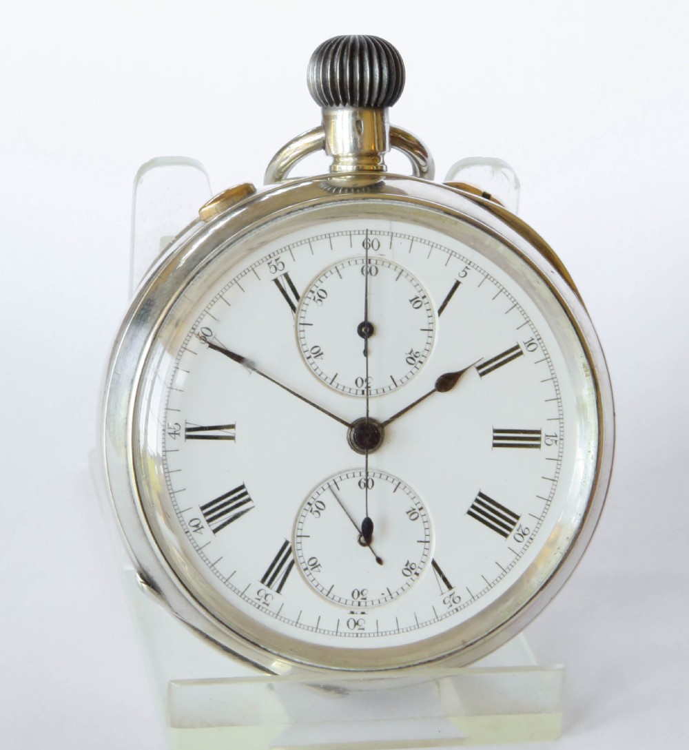Silver Jaeger LeCoultre chrono pocket watch, J W Benson
