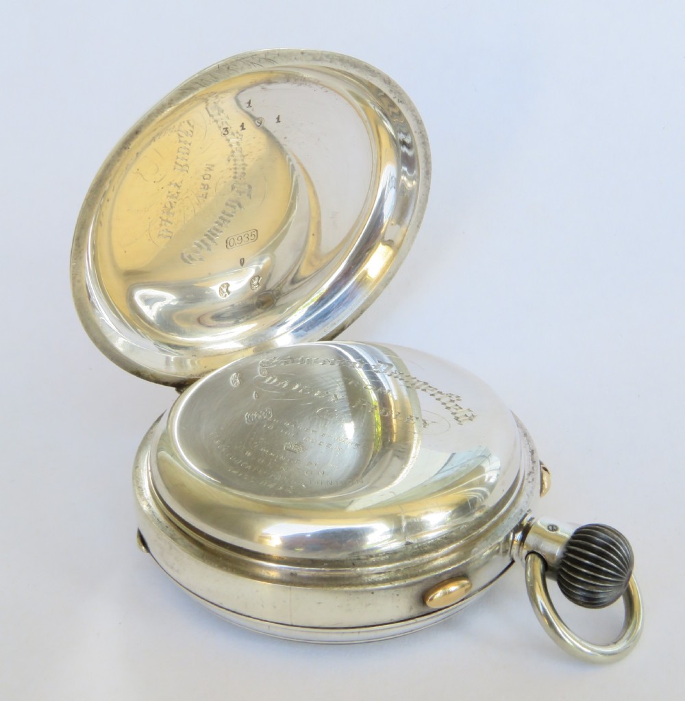 Silver Jaeger LeCoultre chrono pocket watch, J W Benson View III