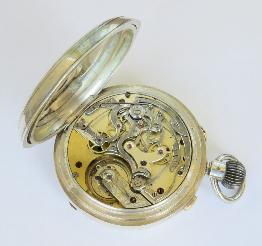 Silver Jaeger LeCoultre chrono pocket watch, J W Benson View V