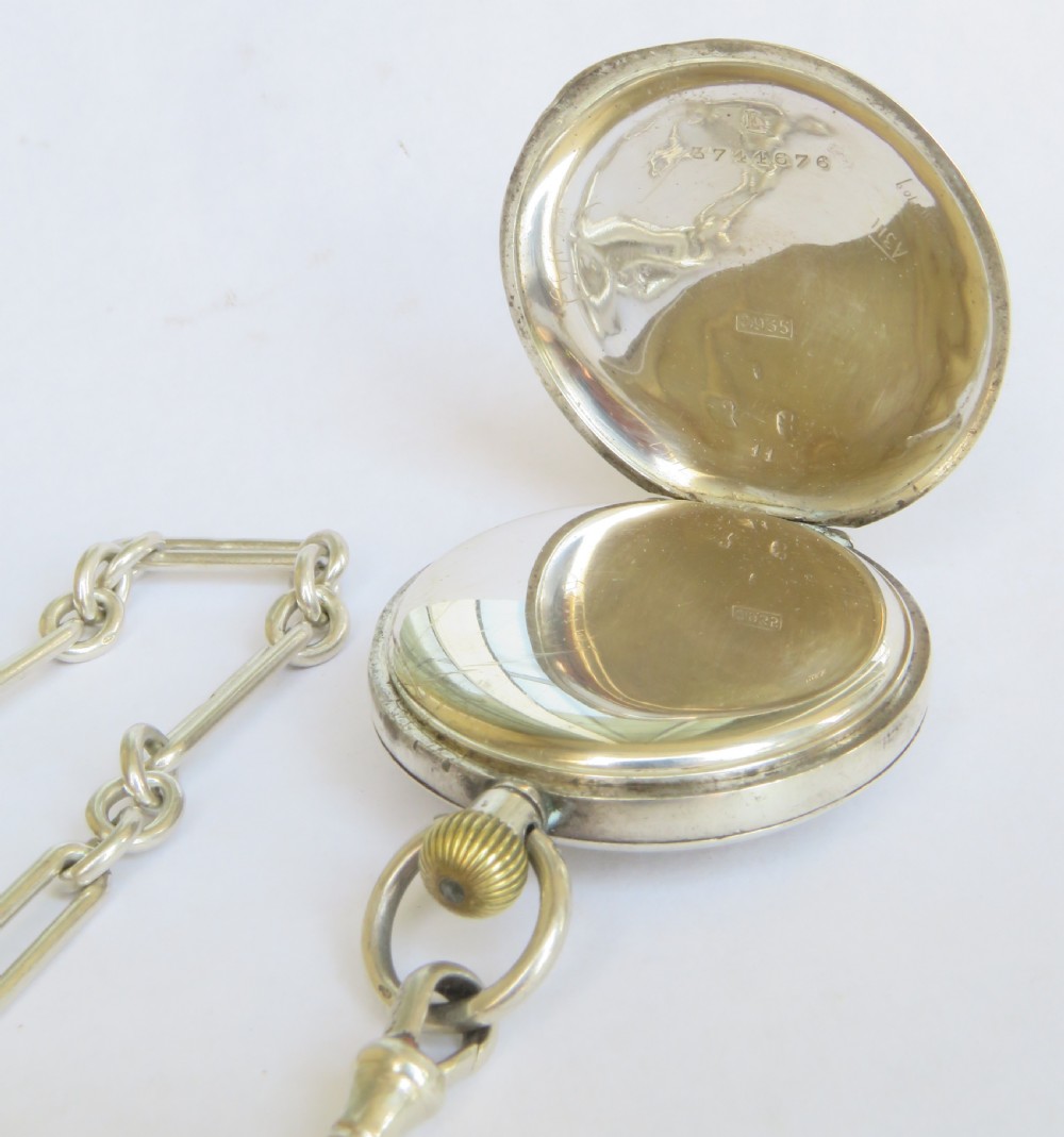 Antique silver Omega pocket watch and chain View III