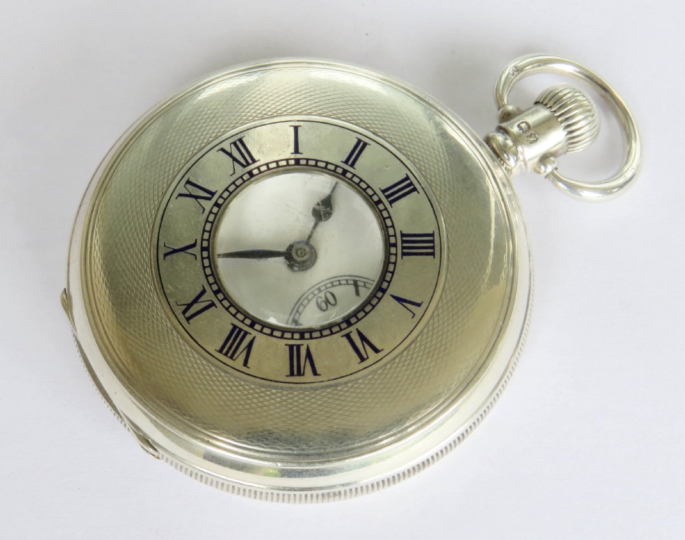 Antique silver half hunter pocket watch, 1923