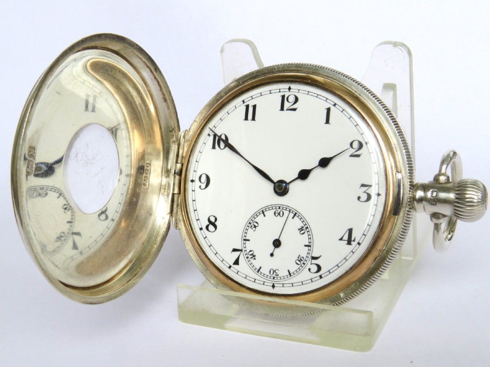 Antique silver half hunter pocket watch, 1923 View II