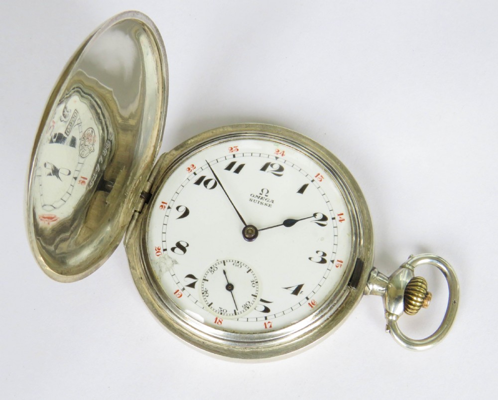 Antique silver Omega full hunter pocket watch, 1925 View II