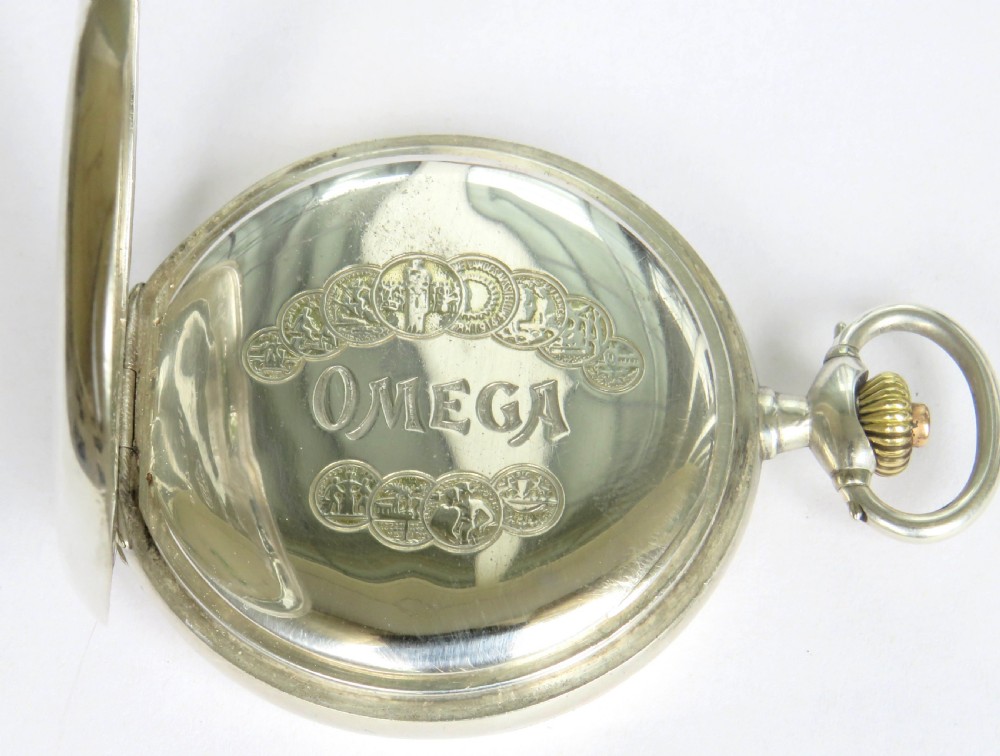 Antique silver Omega full hunter pocket watch, 1925 View III