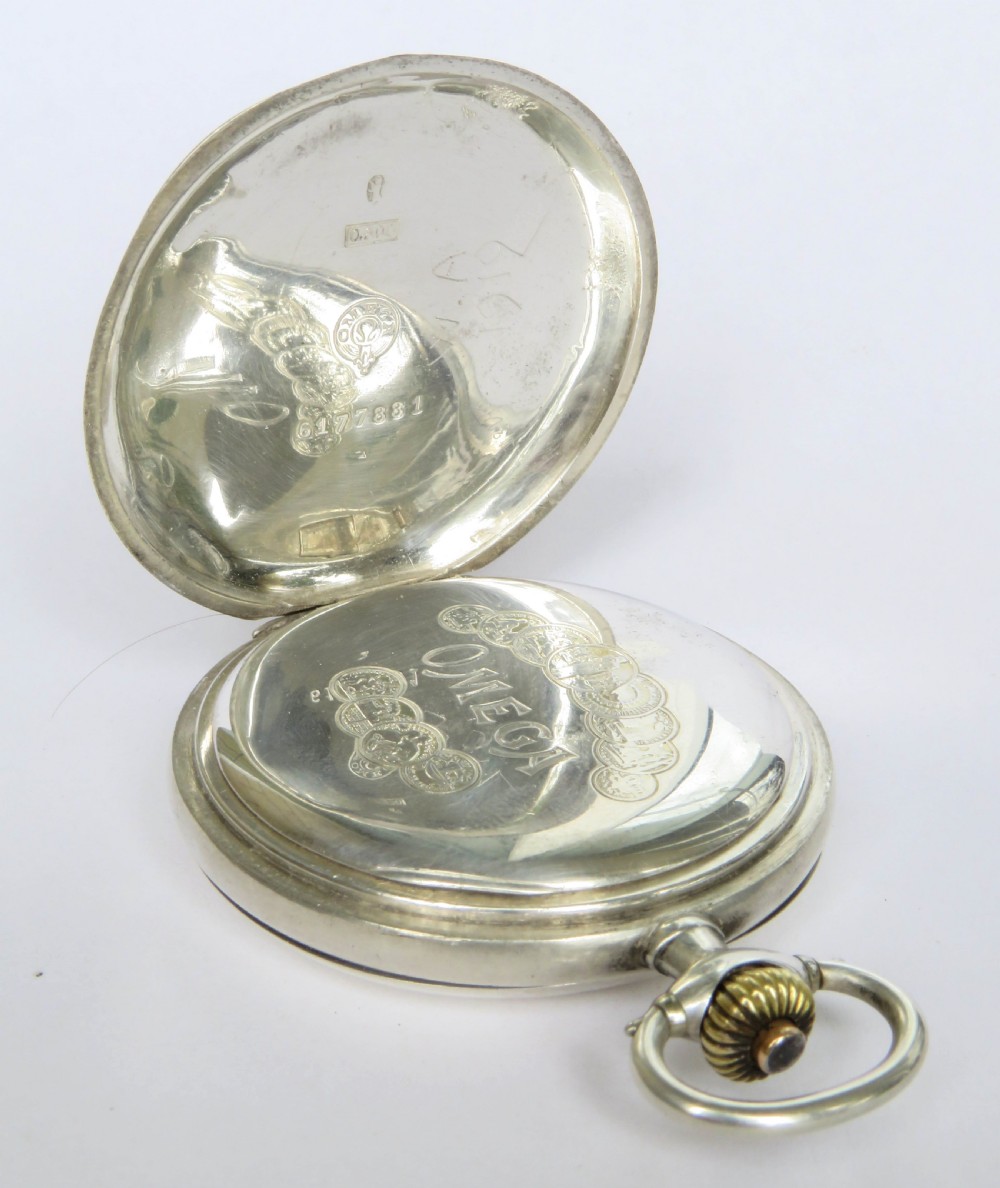 Antique silver Omega full hunter pocket watch, 1925 View IV