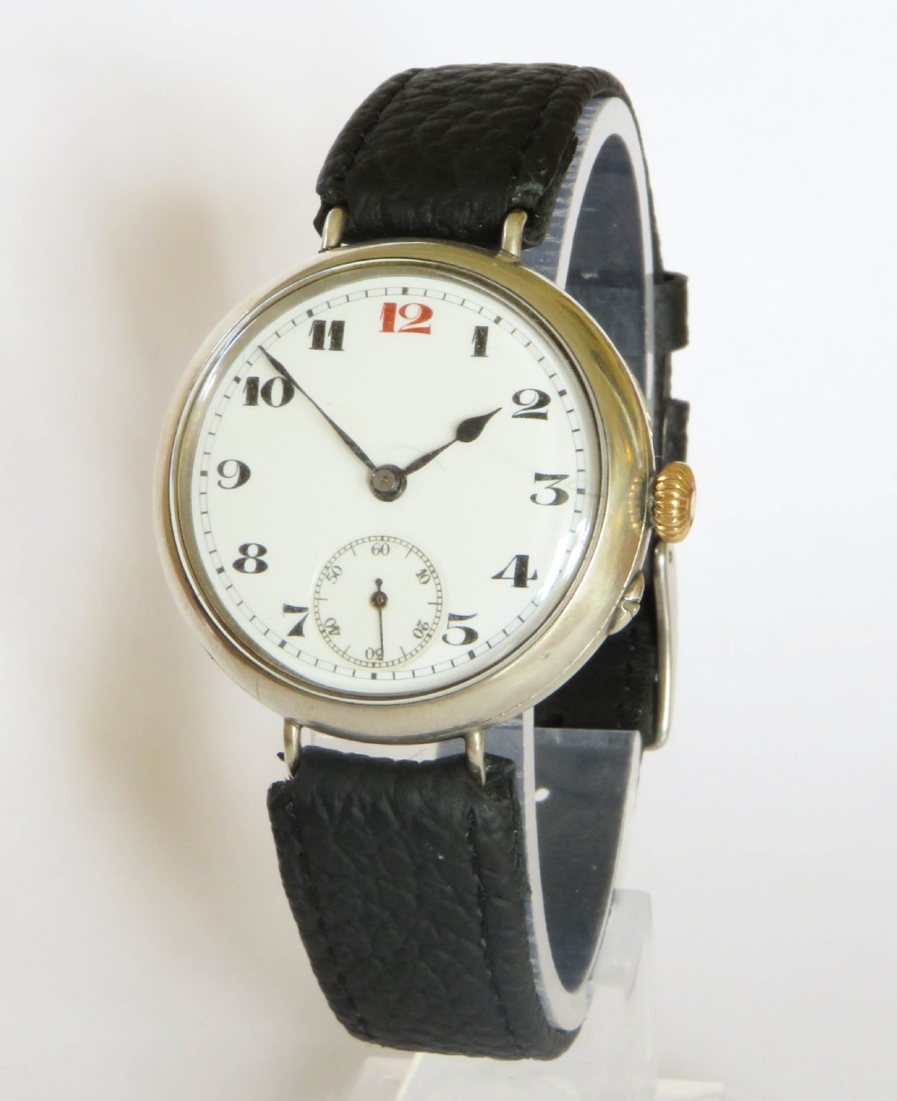 Gents antique silver trench watch, 1914