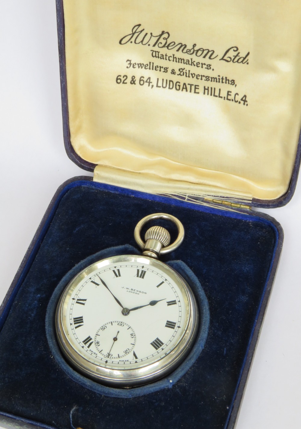 Silver J W Benson pocket watch, 1918