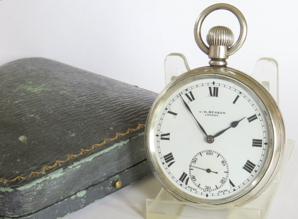 Silver J W Benson pocket watch, 1918 View II