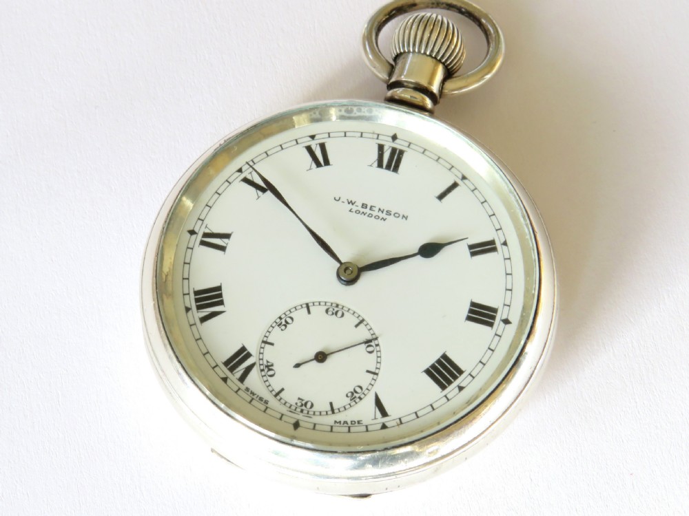 Silver J W Benson pocket watch, 1918 View III