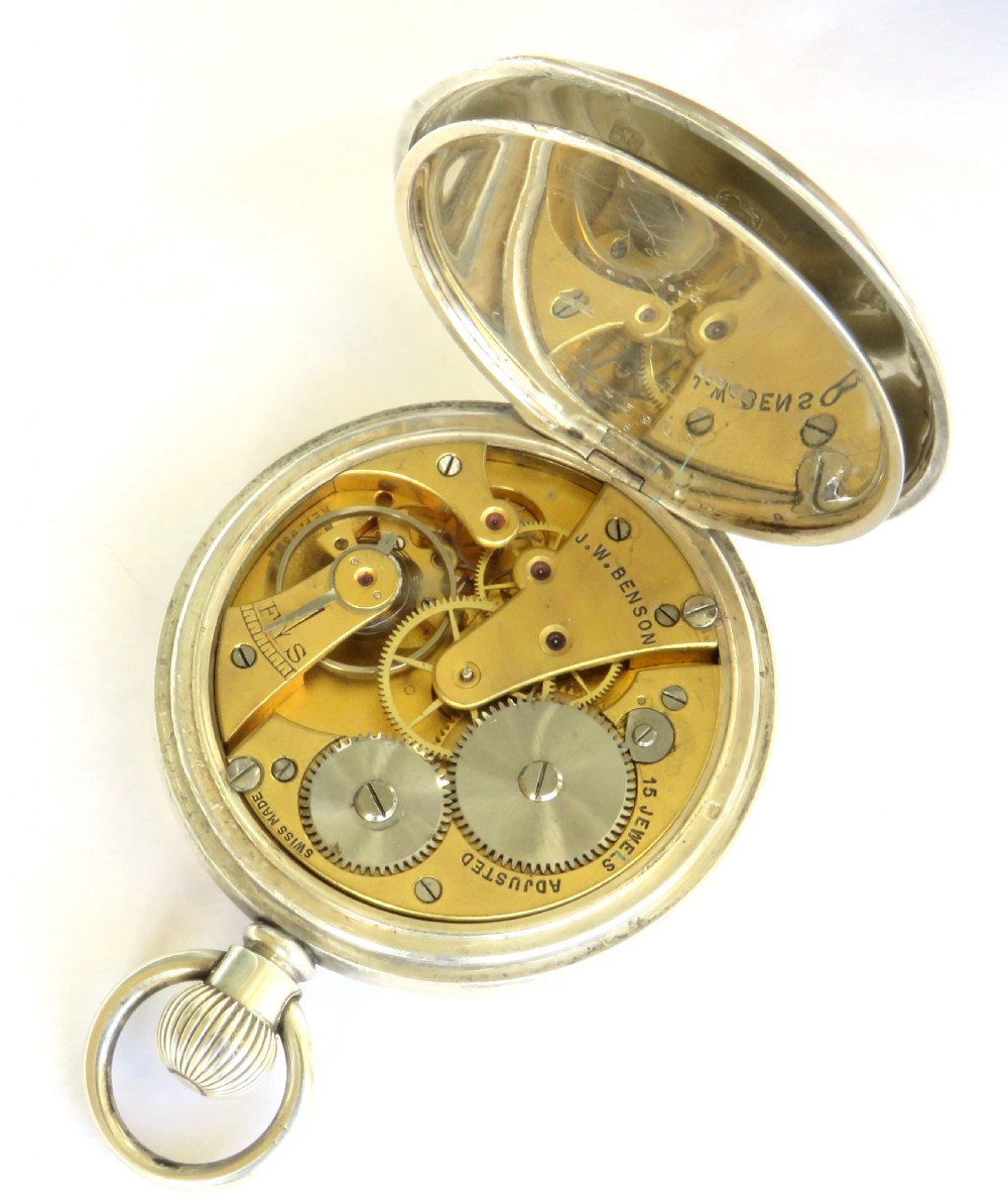 Silver J W Benson pocket watch, 1918 View IV