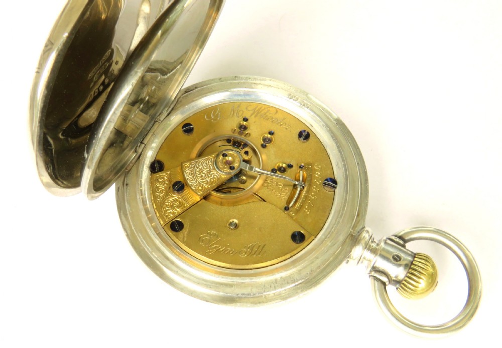 Antique silver Elgin G M Wheeler full pocket watch, c1890 View V