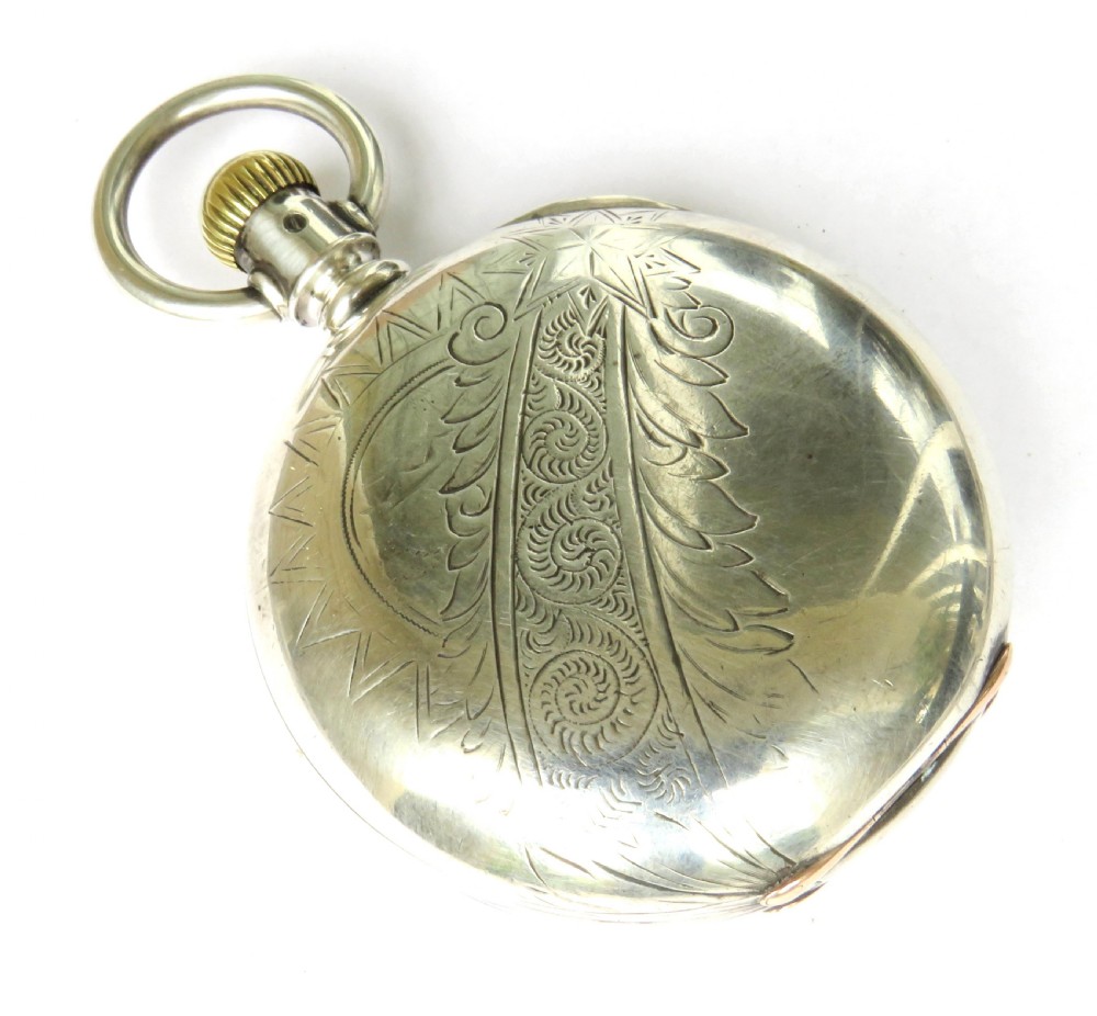 Antique silver Elgin G M Wheeler full pocket watch, c1890 View VI