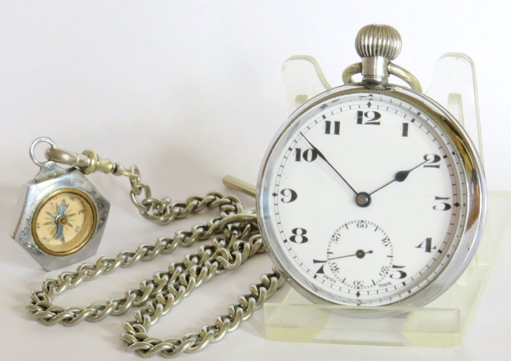 Antique Arsa pocket watch, chain and compass