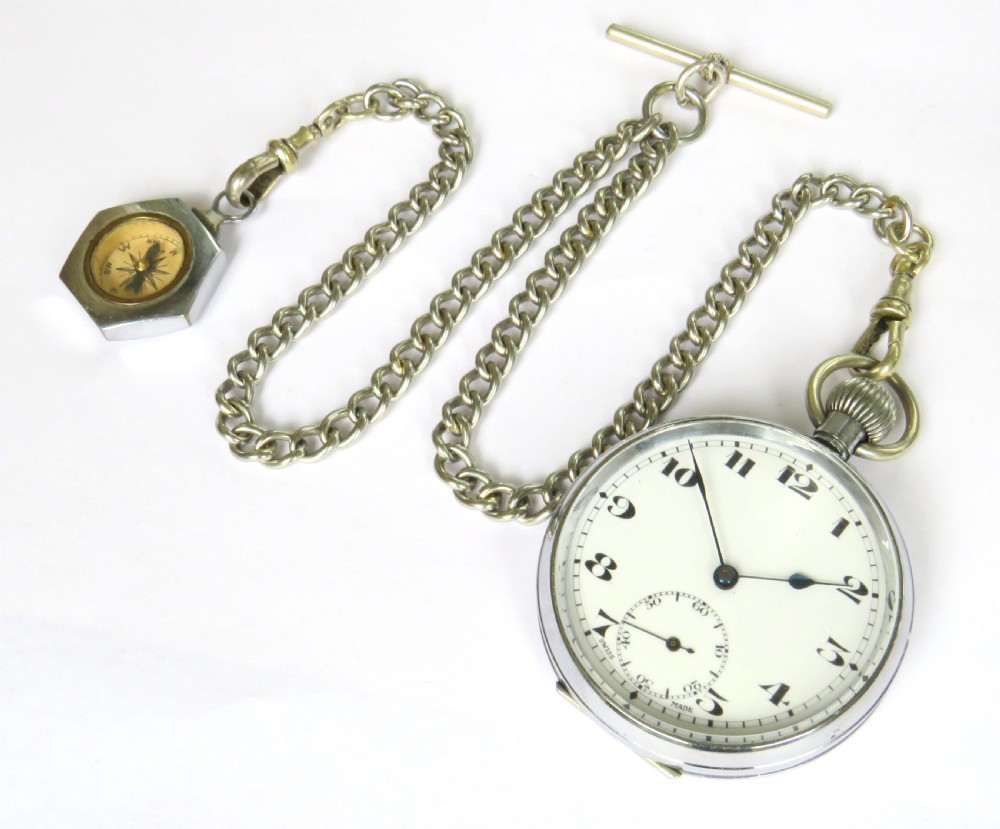 Antique Arsa pocket watch, chain and compass View II