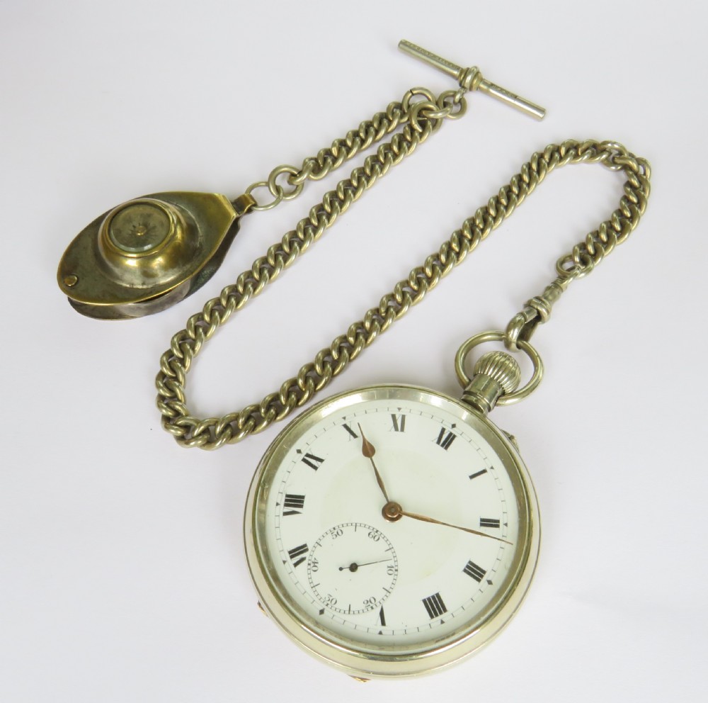 Antique pocket watch, chain and compass View II