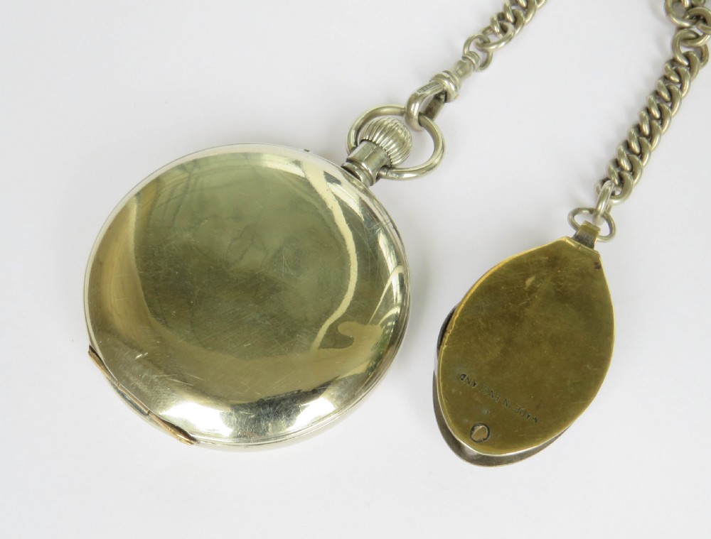 Antique pocket watch, chain and compass View V