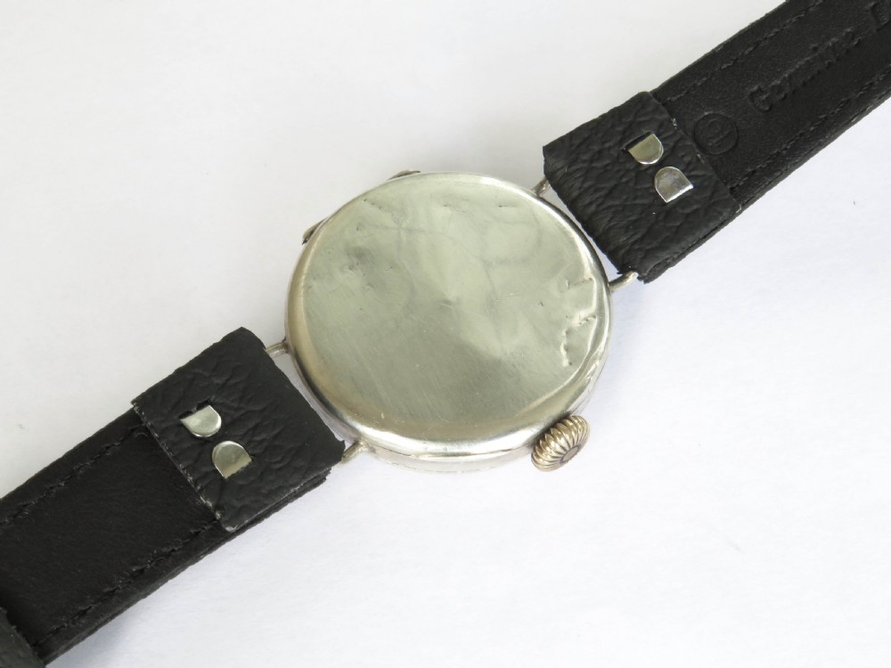 Gents antique silver wrist watch, 1925 View V