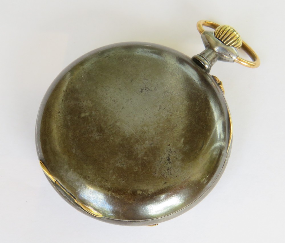 Antique gun metal calendar pocket watch View IV