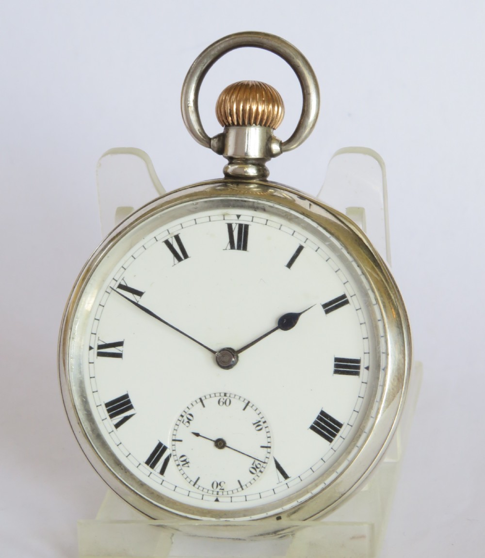 Antique English silver pocket watch, 1913.