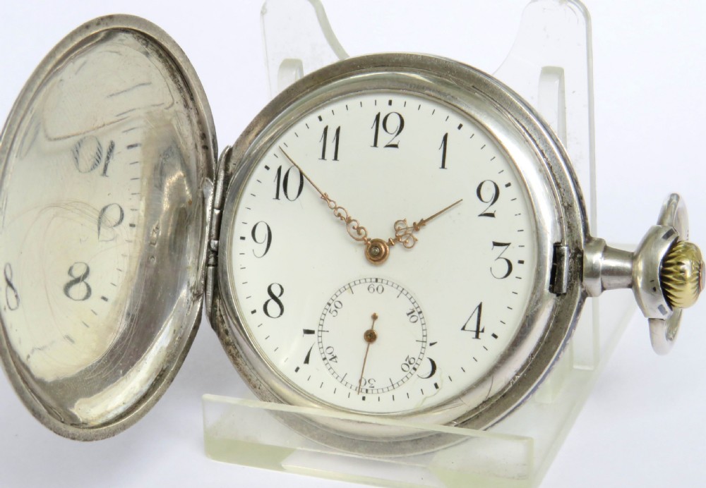 Antique silver niello hunter pocket watch, Grosjean Frères
