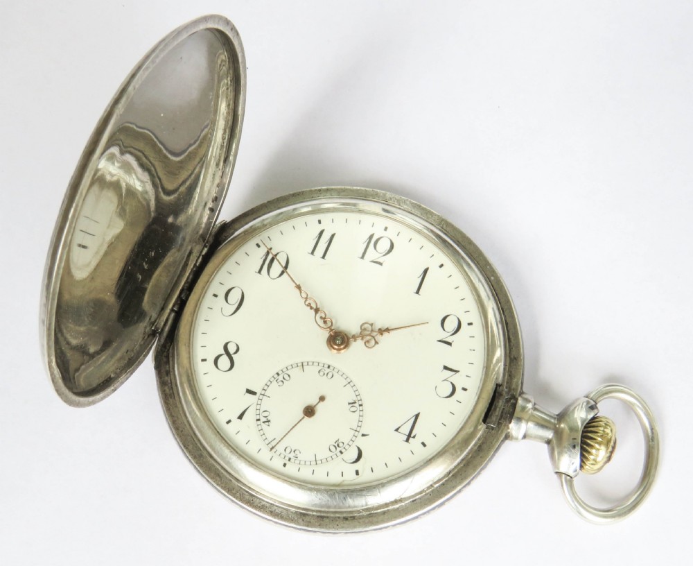 Antique silver niello hunter pocket watch, Grosjean Frères View III