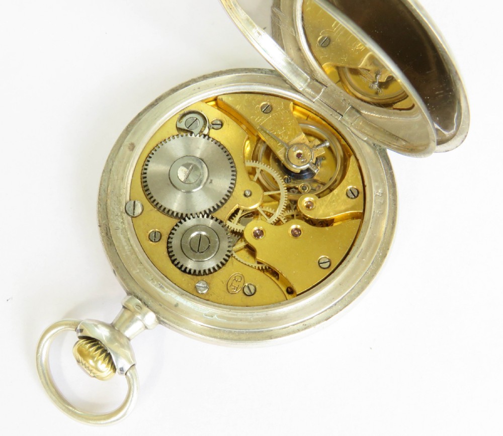 Antique silver niello hunter pocket watch, Grosjean Frères View V