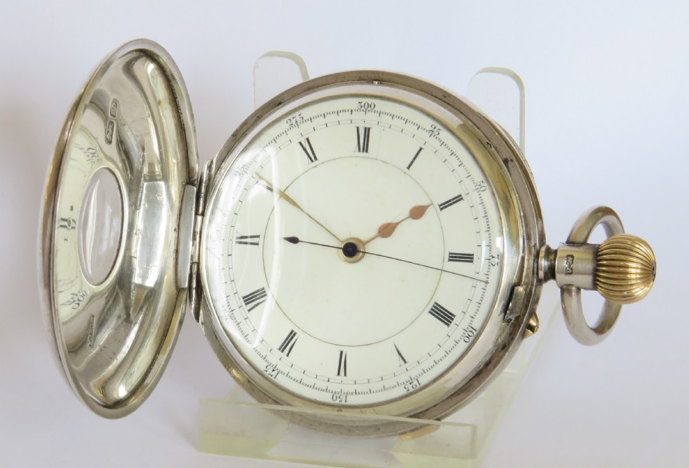 Antique English silver half hunter centre seconds chronograph, 1904