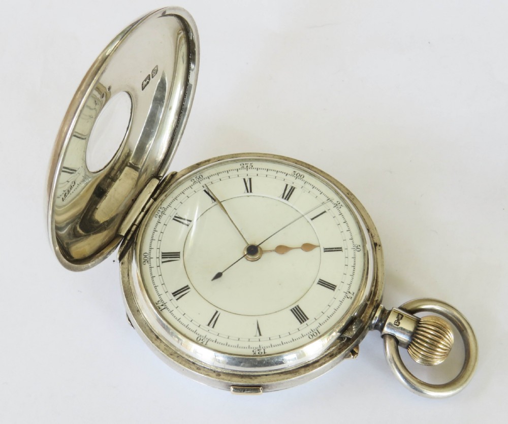 Antique English silver half hunter centre seconds chronograph, 1904 View III