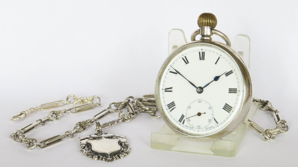 Antique Swiss silver pocket watch and chain