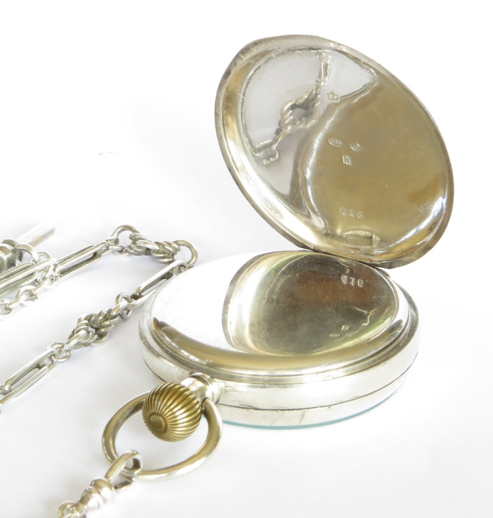 Antique Swiss silver pocket watch and chain View III