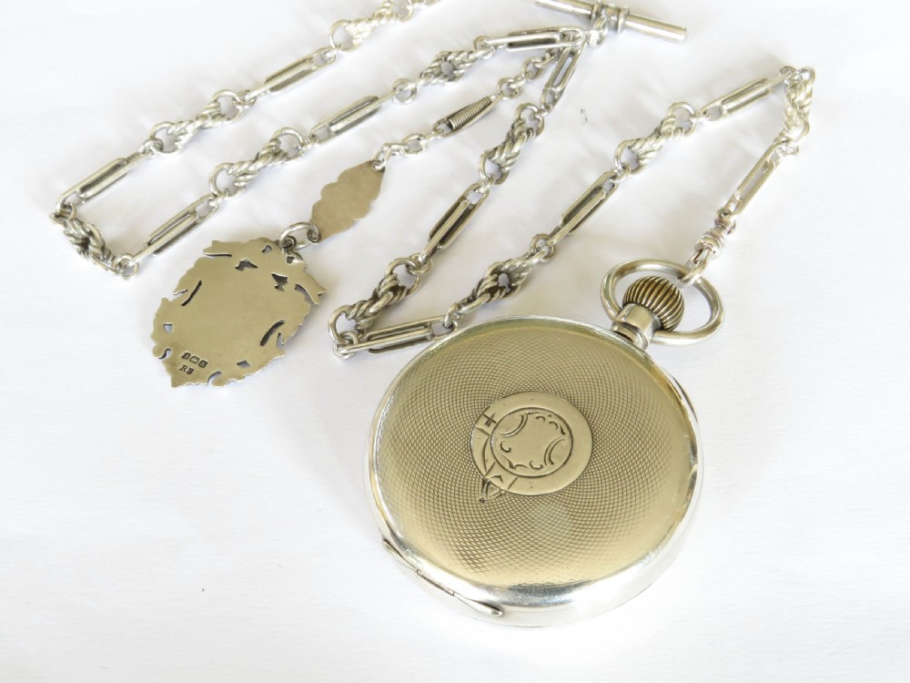 Antique Swiss silver pocket watch and chain View V