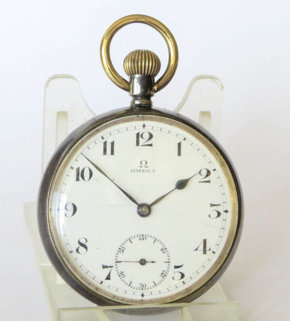 Antique Omega gun metal pocket watch, 1912 View II