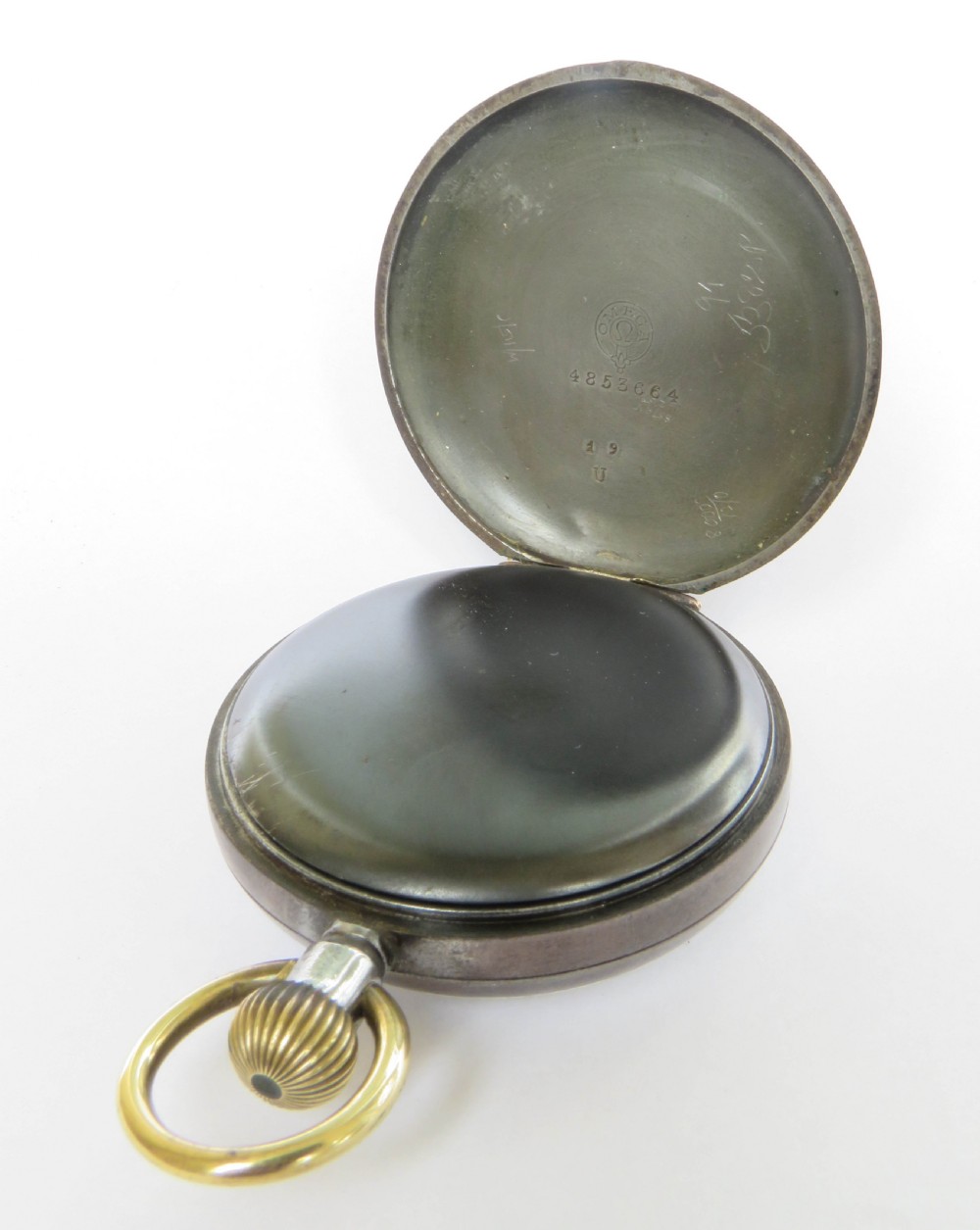 Antique Omega gun metal pocket watch, 1912 View III
