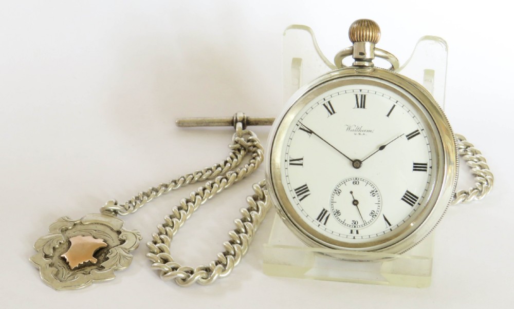 Antique silver Waltham Envoy pocket watch and chain