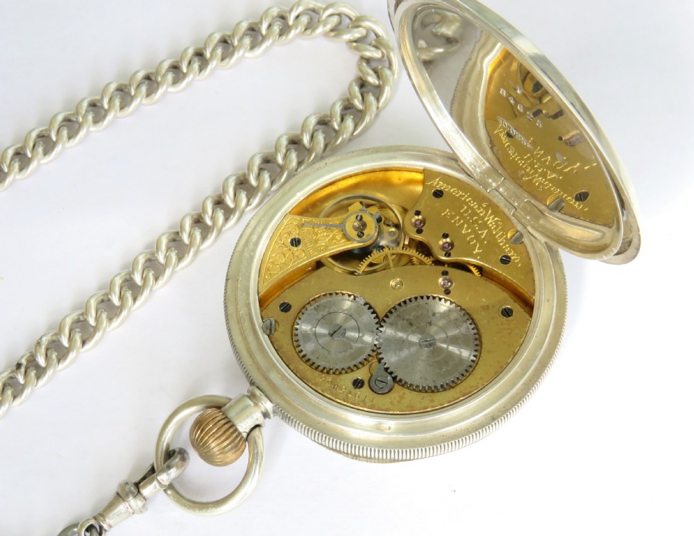 Antique silver Waltham Envoy pocket watch and chain View IV