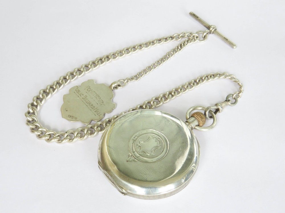 Antique silver Waltham Envoy pocket watch and chain View V