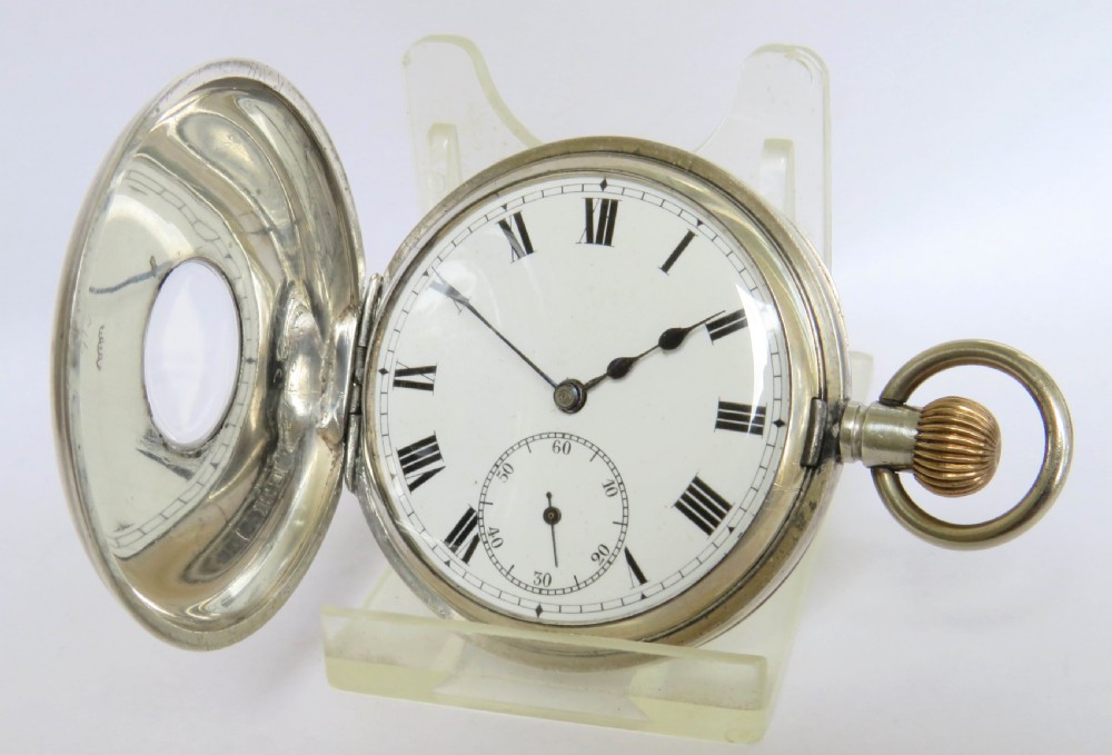Antique silver half hunter pocket watch, 1919 View II